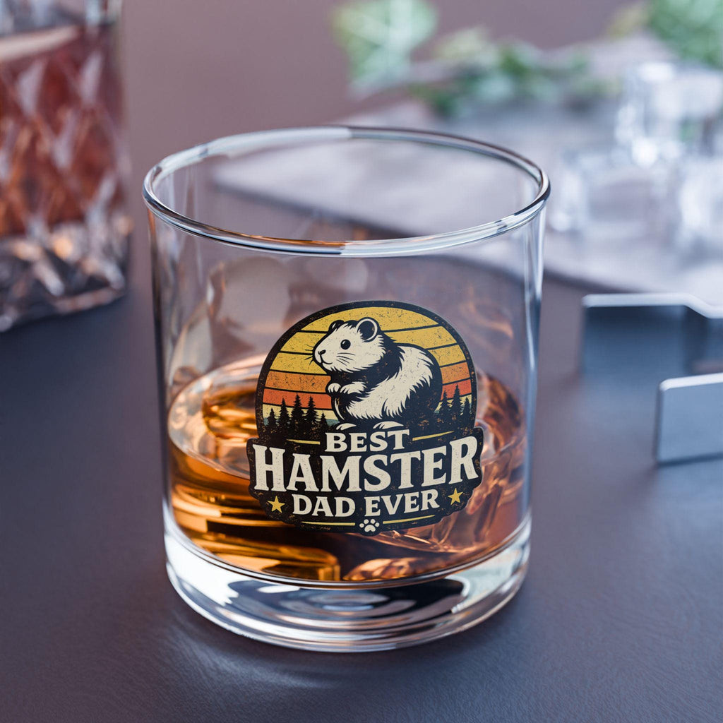 Hamster Dad Rocks Glass | Vintage Sunset Hamster Illustration 10oz, Excellent Gift!