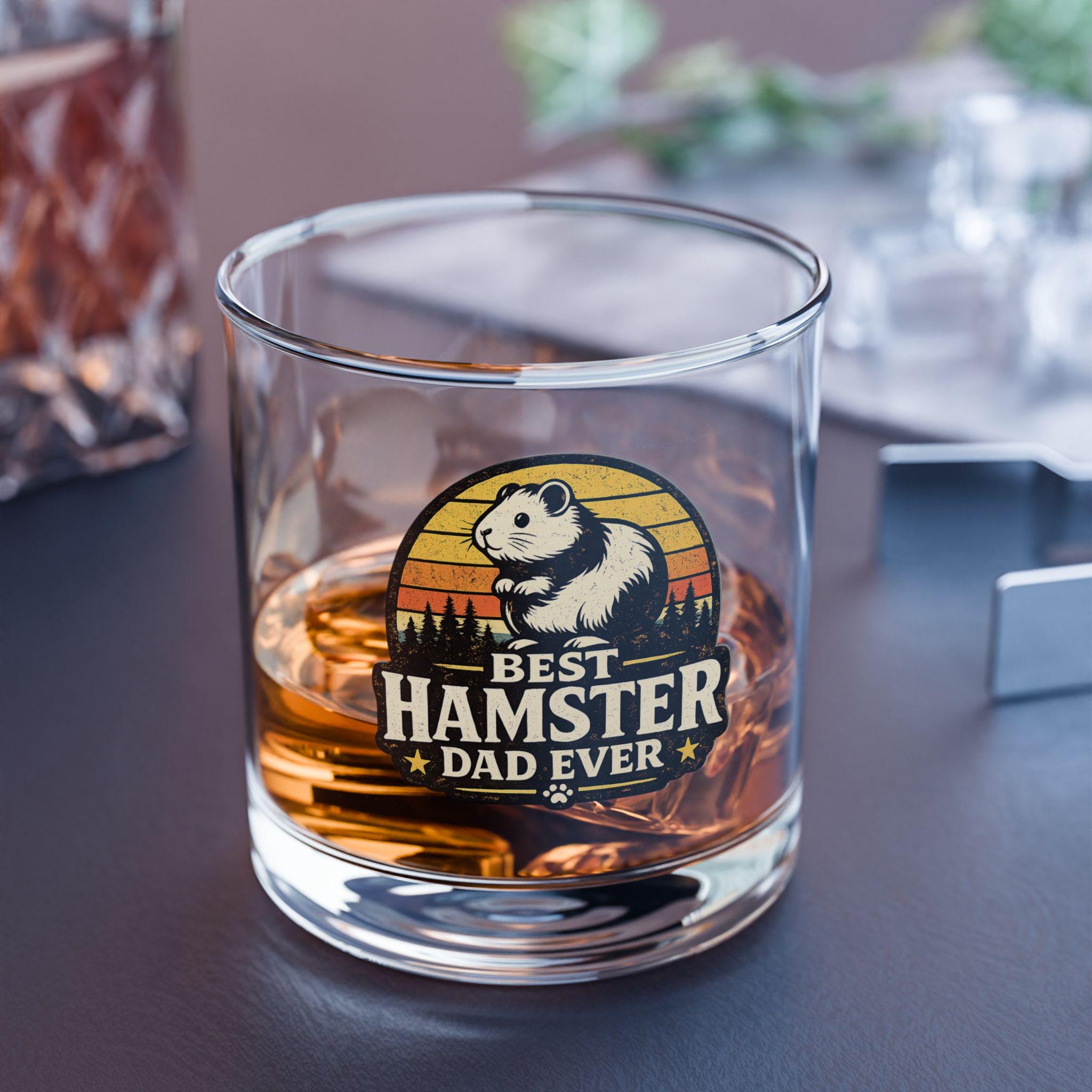 Hamster Dad Rocks Glass | Vintage Sunset Hamster Illustration 10oz, Excellent Gift!