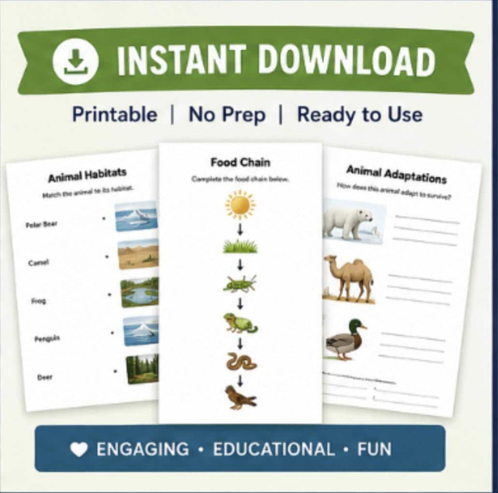 Animals and Ecosystems Homeschool Packet Printable, Habitat Worksheets, Elementary Science Unit Study PDF