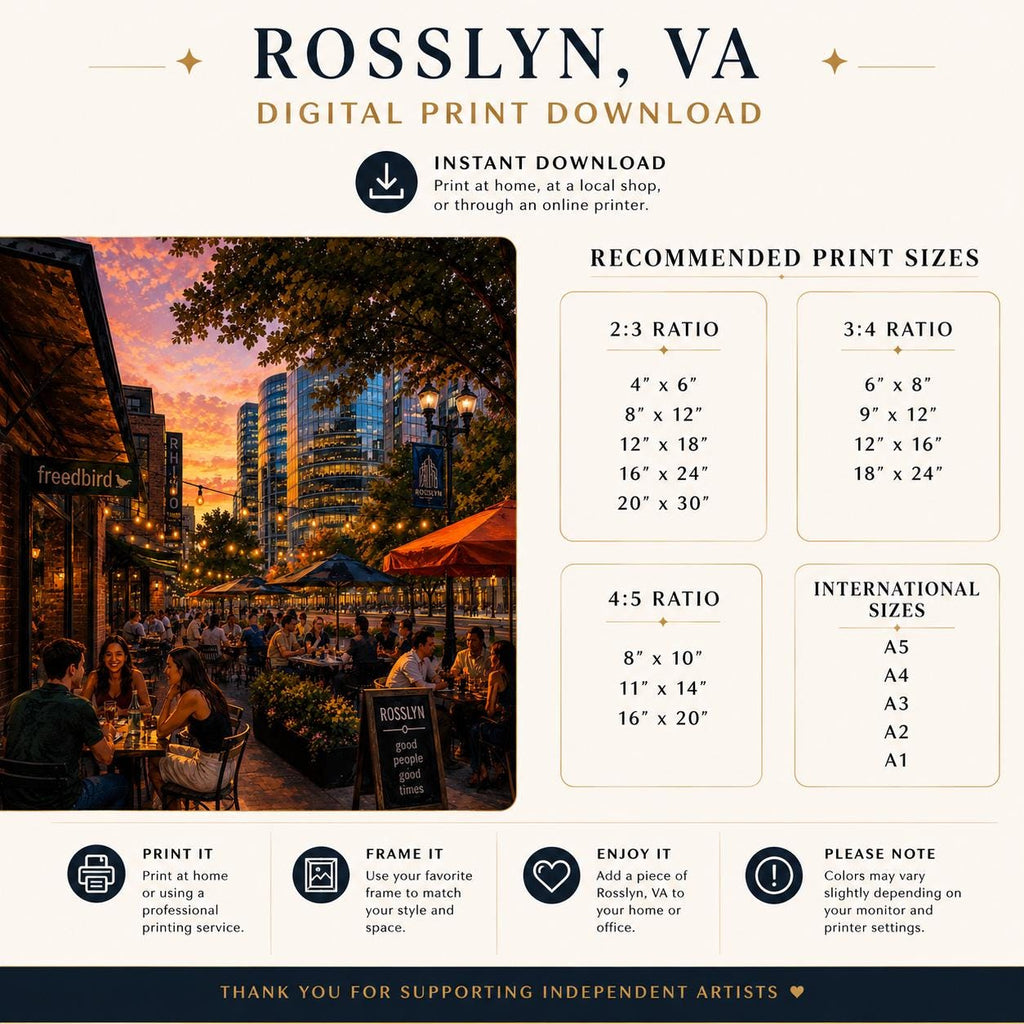 Rosslyn Virginia Wall Art Printable | Northern Virginia Sunset Print | DC Area Cityscape Photography | Digital Download