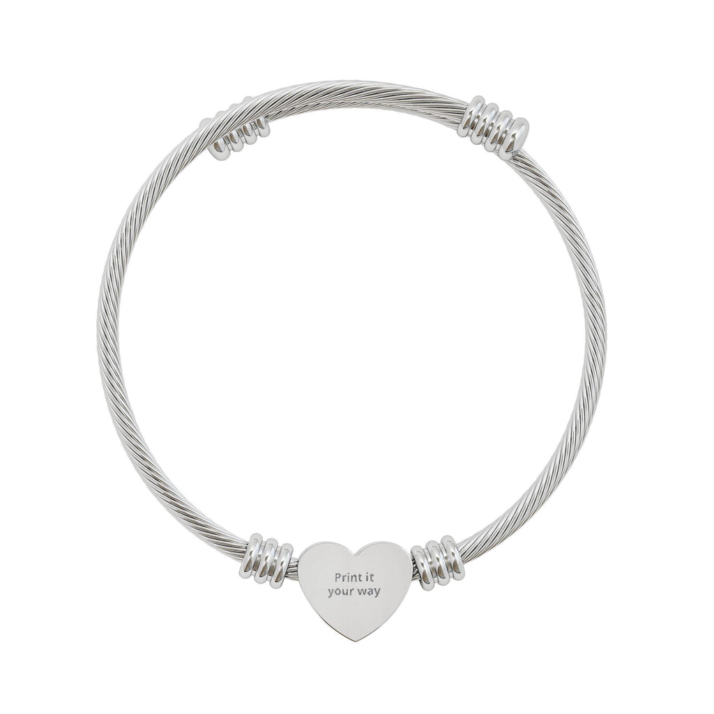 Push Present Engraved Heart Cuff Bracelet | Silver Wire Heart Bracelet, Personalized Engraving