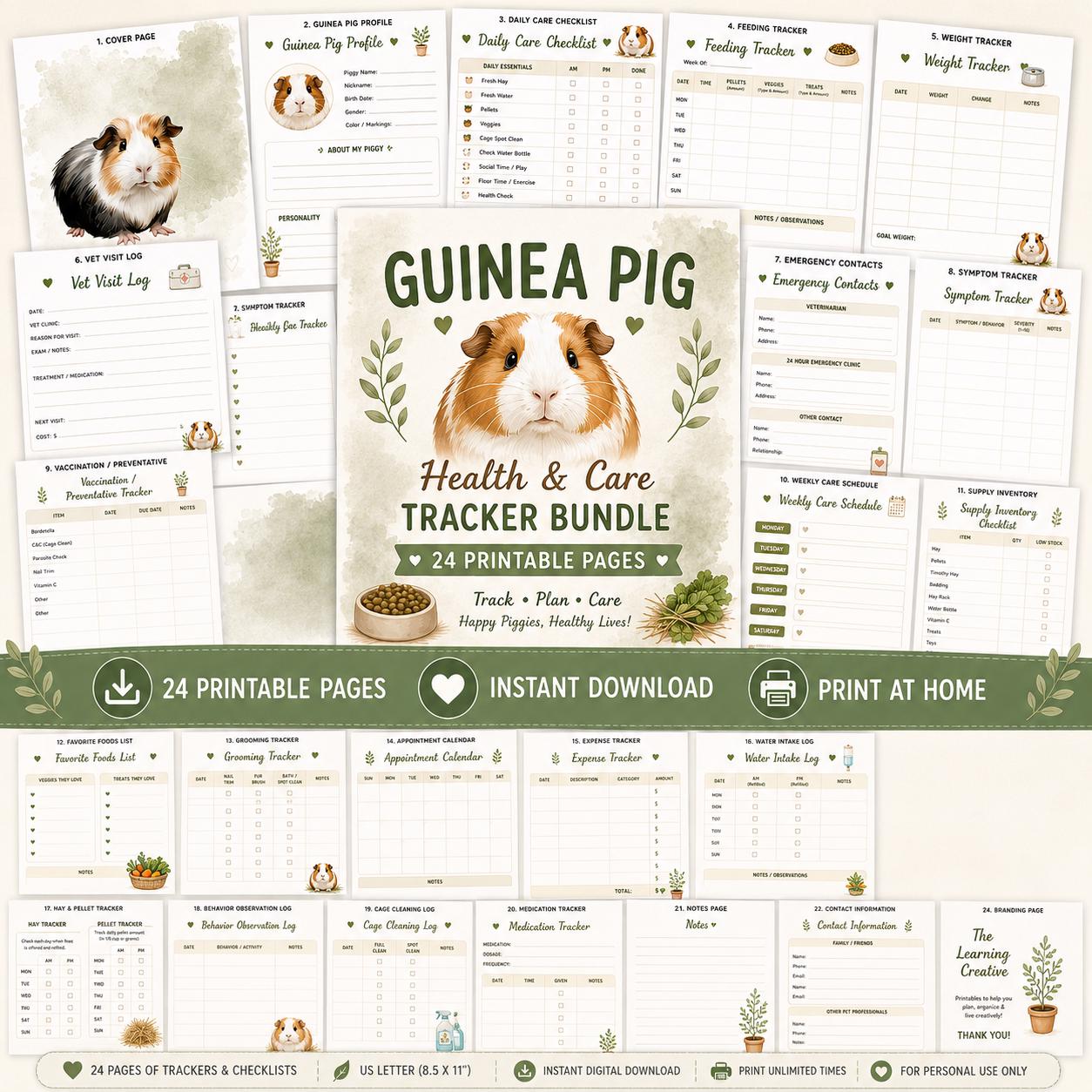 Guinea Pig Health and Care Planner Bundle, Daily Feeding Weight Tracker (Digital Download)