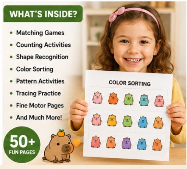 Capybara Busy Book Printable, Gift for Parents, Preschool Fine Motor Activities, Toddler Quiet Book PDF, Homeschool Learning Binder