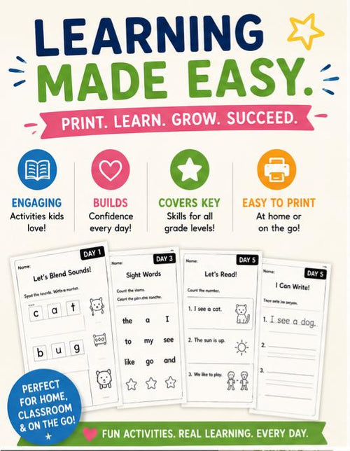 14-Day Homeschool Phonics Worksheets, Science of Reading Activities (Digital Download), Excellent Gift!