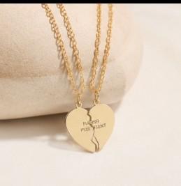 Push Present Engraved Break Apart Heart Necklace Set, Pendant Necklace