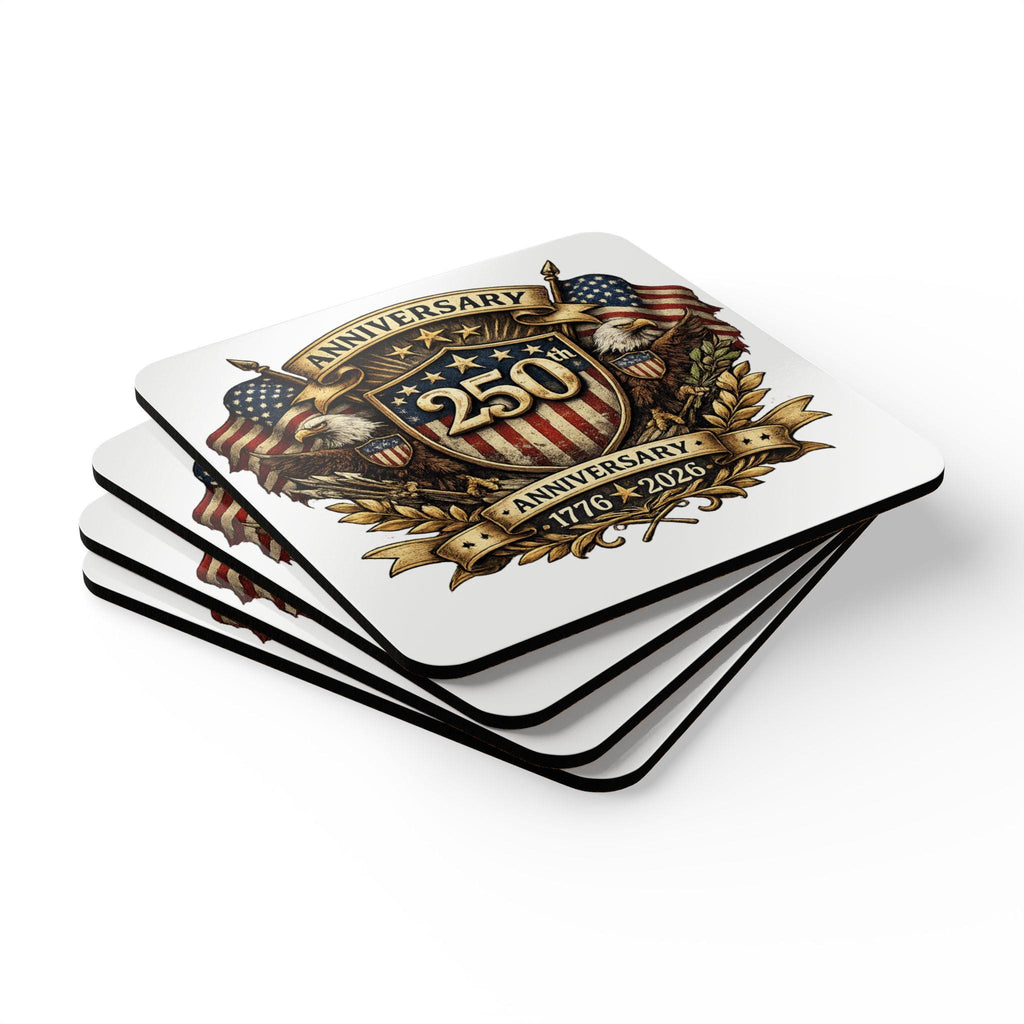 250th Anniversary Shield Cork Coaster | 1776 2026 Patriotic Eagle Emblem, Excellent Gift!