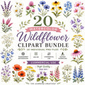 Watercolor Wildflower Clipart Bundle, Botanical Floral PNG Graphics (Digital Download), Excellent Gift!