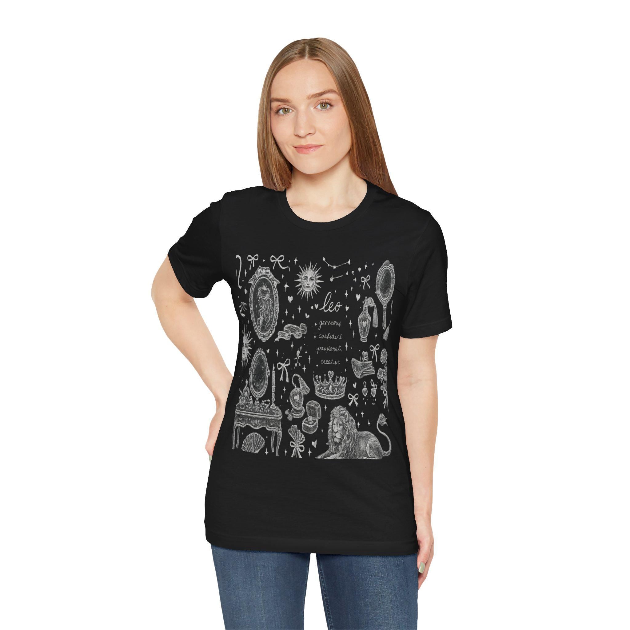 Leo Constellation Illustration T-Shirt | Zodiac Lion Astrology Print, Excellent Gift!