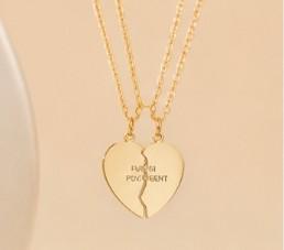 Push Present Engraved Break Apart Heart Necklace Set, Pendant Necklace