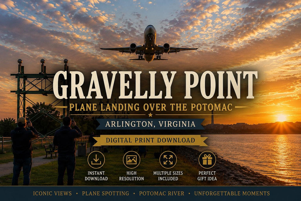 Gravelly Point Plane Landing Photography | Arlington Potomac Sunset (Digital Print), Excellent Gift!