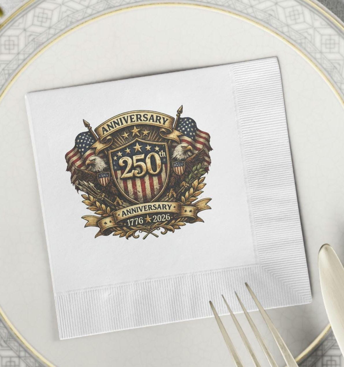 250th Anniversary Crest Napkins | 1776-2026 Patriotic Party Napkin, Excellent Gift!