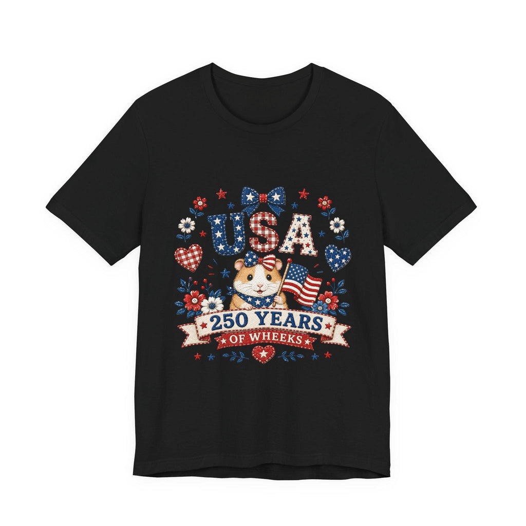 USA Guinea Pig 250 Years of Wheels T-Shirt | Patriotic American Flag Hamster Tee, Excellent Gift!