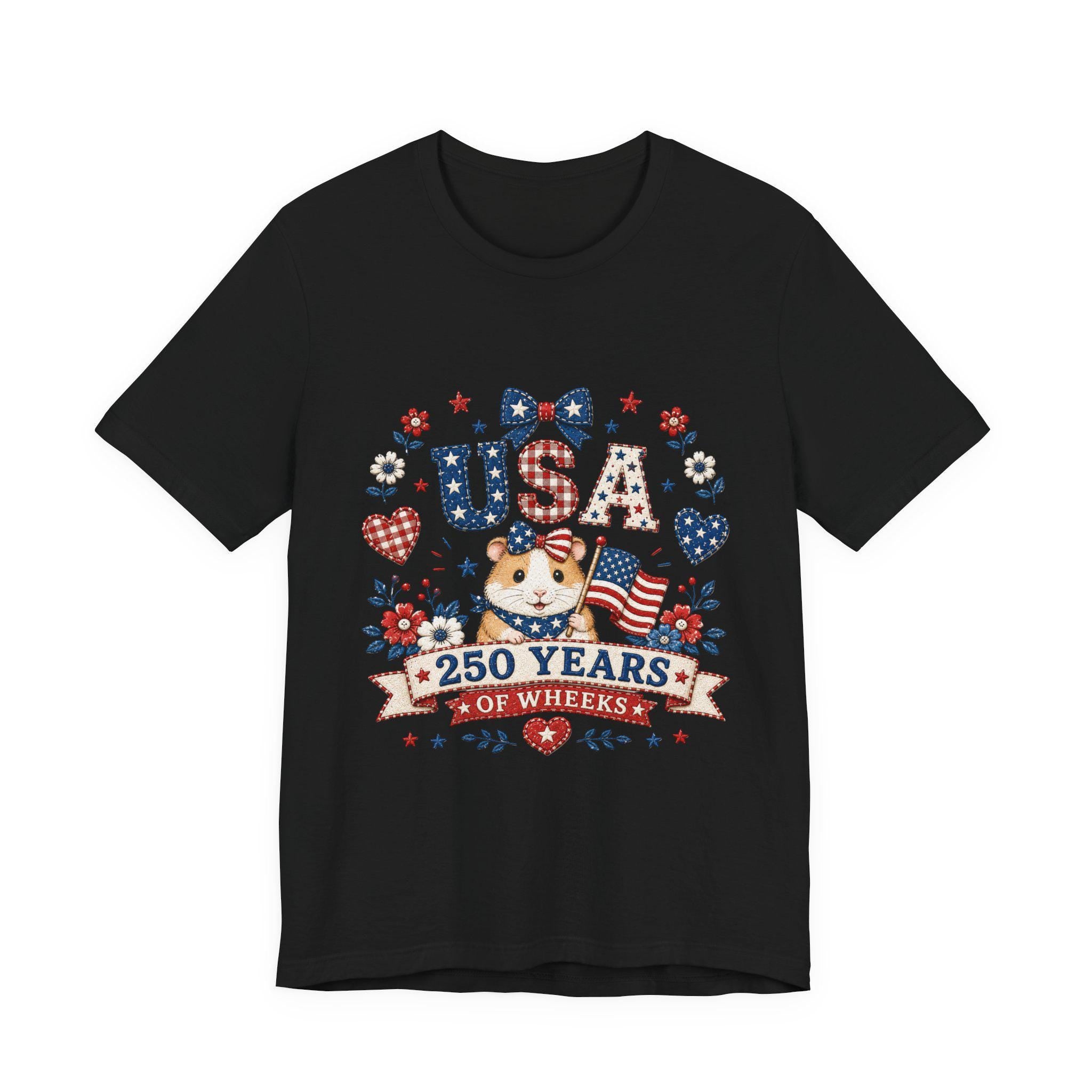 USA Guinea Pig 250 Years of Wheels T-Shirt | Patriotic American Flag Hamster Tee, Excellent Gift!