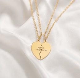 Push Present Engraved Break Apart Heart Necklace Set, Pendant Necklace