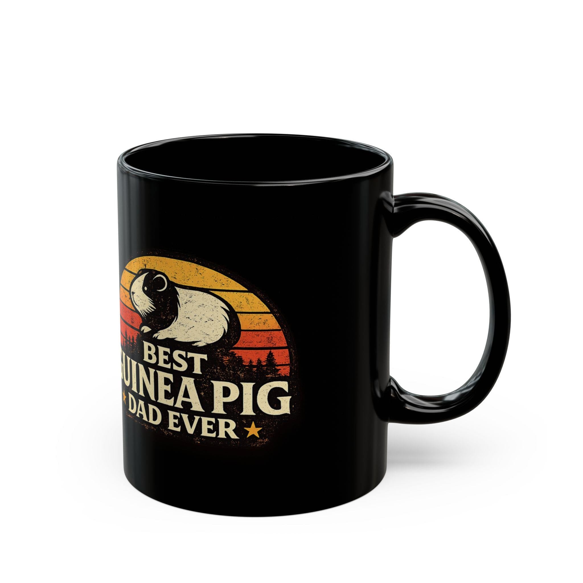 Guinea Pig Dad Retro Sunset Mug | Black Ceramic Coffee Cup, Excellent Gift!
