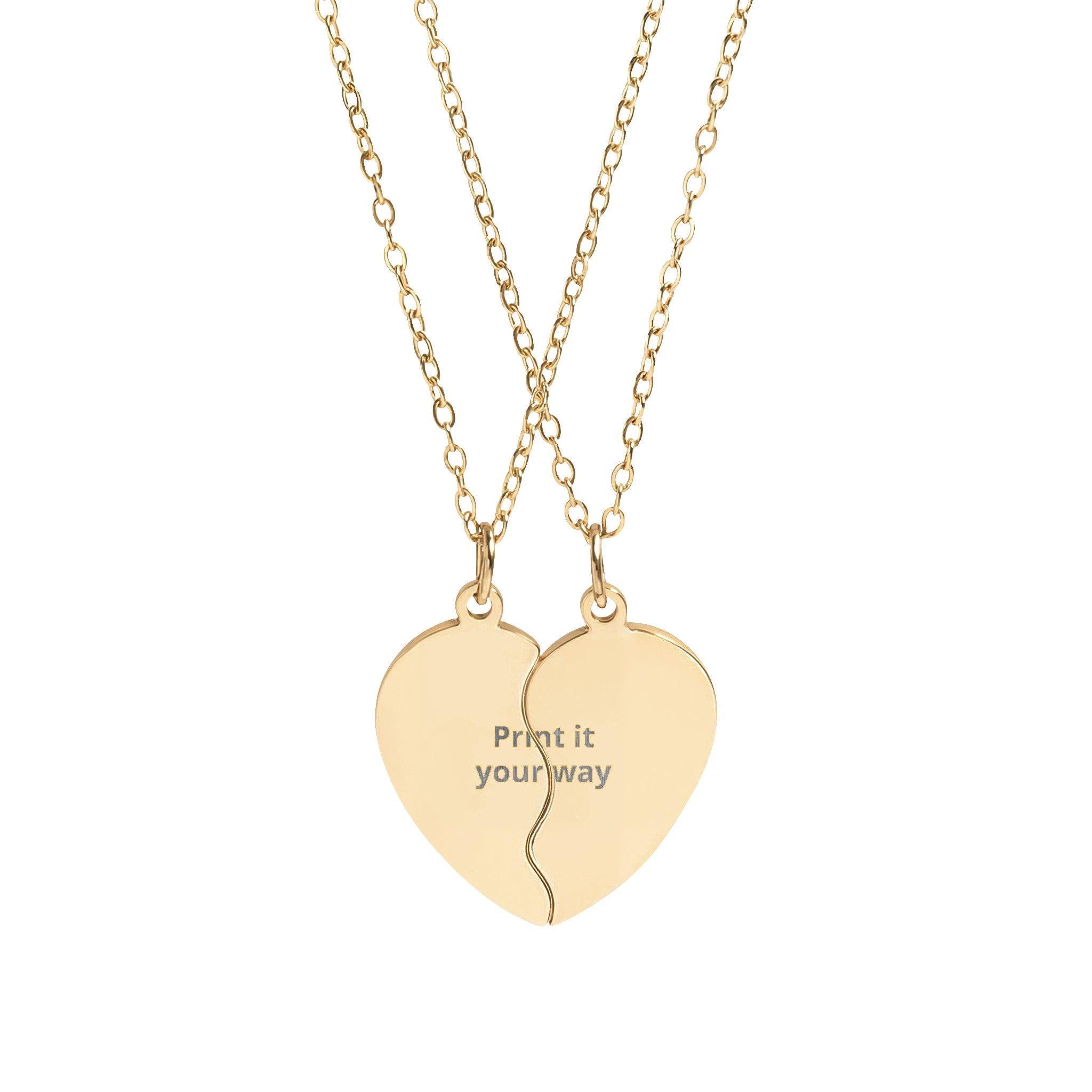 Push Present Engraved Break Apart Heart Necklace Set, Pendant Necklace