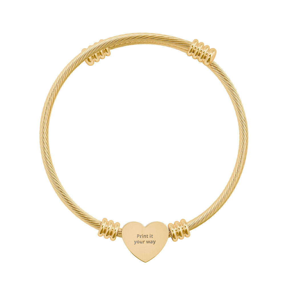 Push Present Engraved Heart Cuff Bracelet | Silver Wire Heart Bracelet, Personalized Engraving