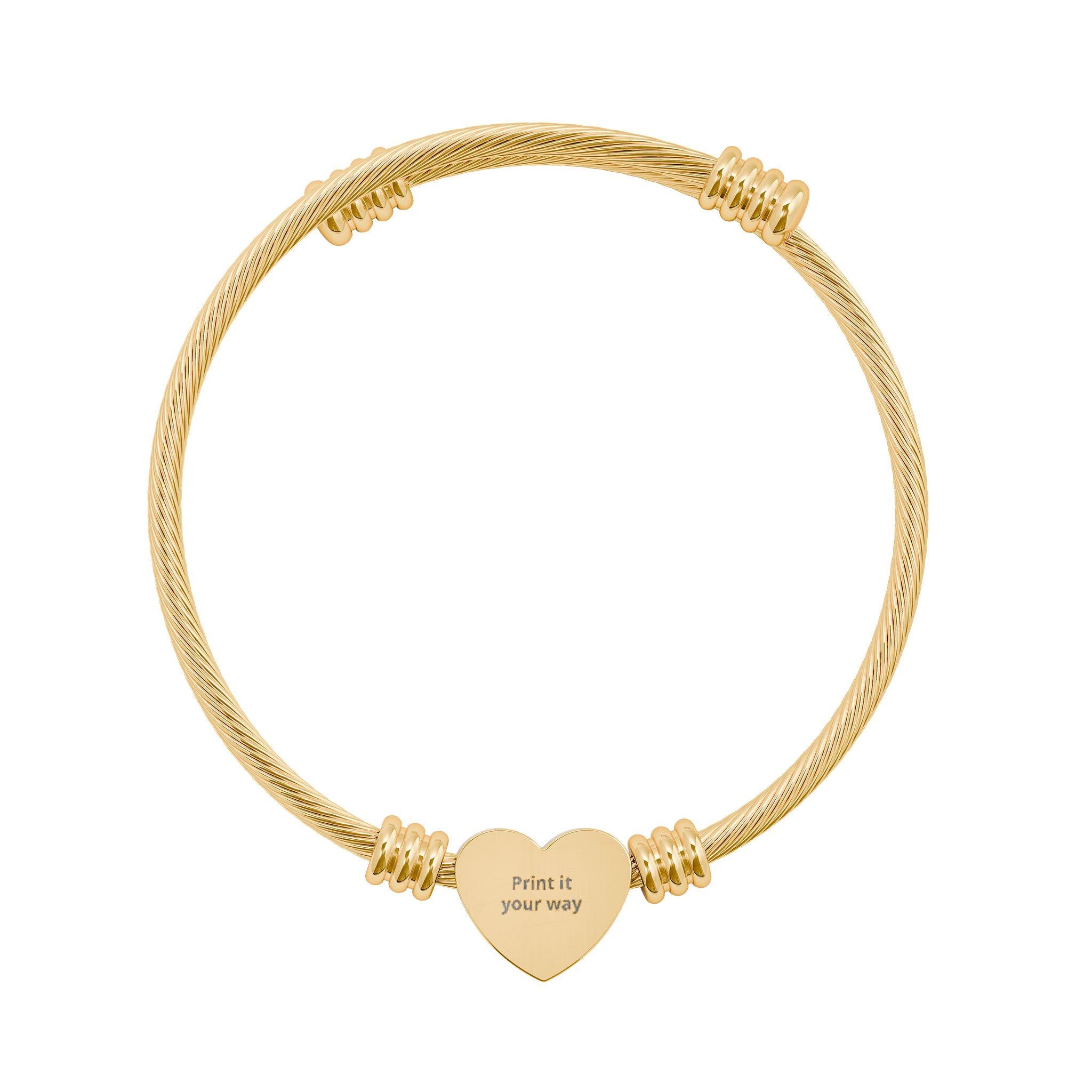 Push Present Engraved Heart Cuff Bracelet | Silver Wire Heart Bracelet, Personalized Engraving