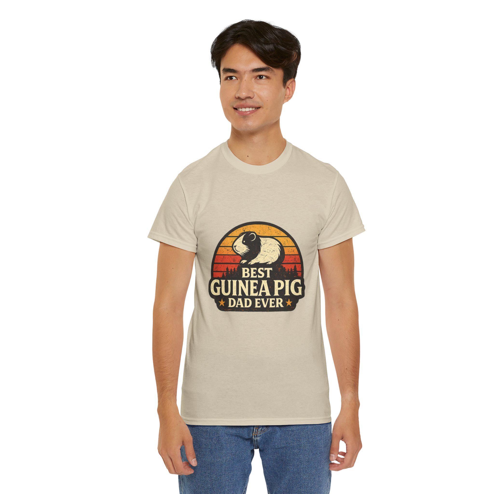 Retro Guinea Pig Dad T-Shirt | Sunset Pet Owner Tee, Excellent Gift!