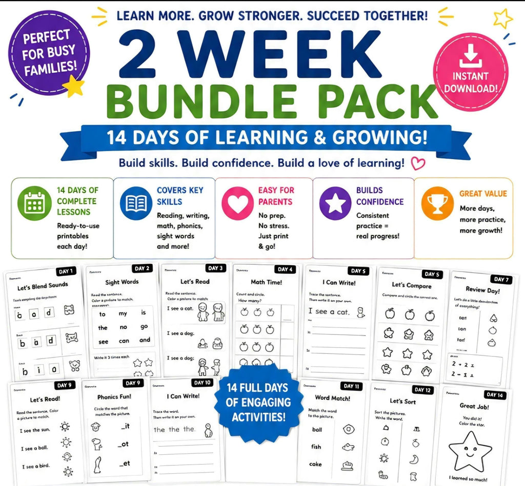 14 Days Homeschool Phonics Worksheets, Science of Reading Printable Activities (Digital Download)