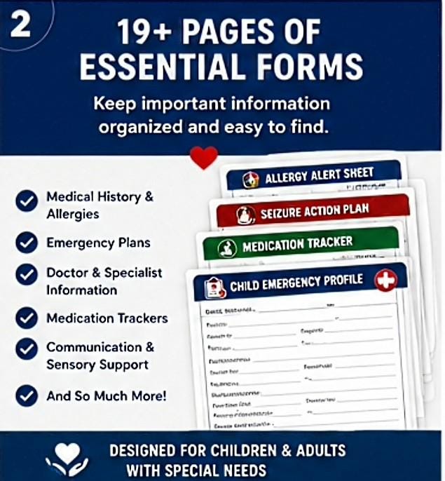 Special Needs ADHD Care Binder Printable | 26 Page Autism Medical Planner | Caregiver Forms | Disability Profile | Emergency Planning PDF