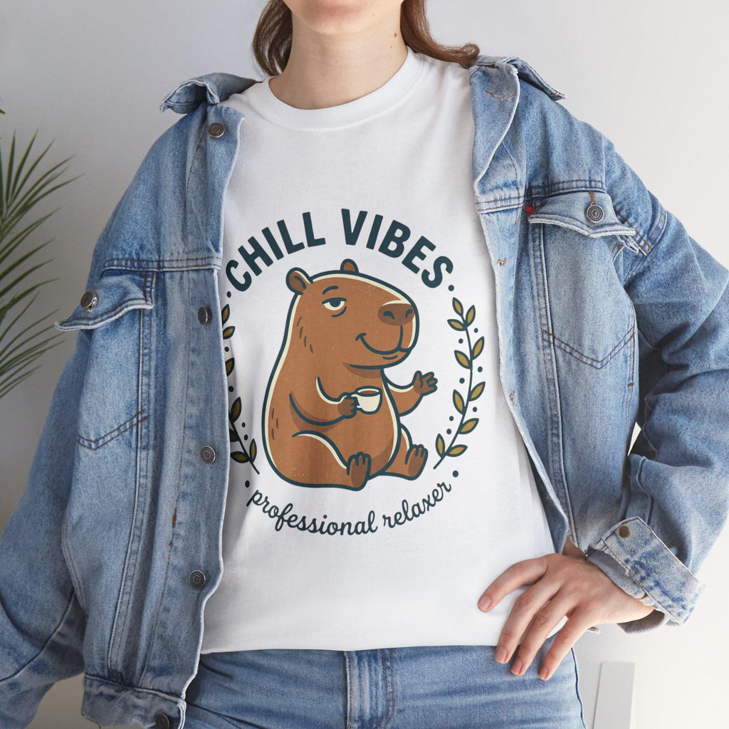 Capybara Chill Vibes Tee | Relaxing Capybara Illustration, Casual Animal Shirt