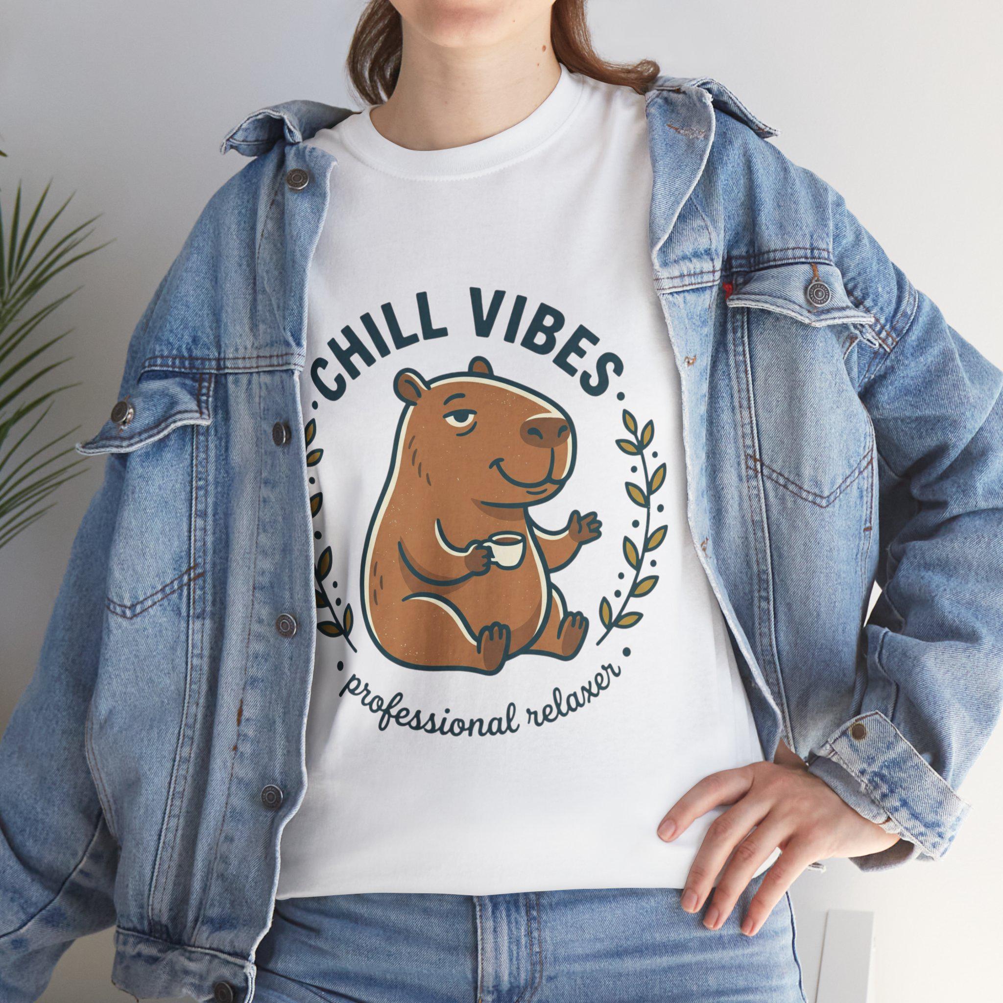 Capybara Chill Vibes Tee | Relaxing Capybara Illustration, Casual Animal Shirt