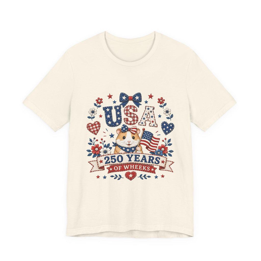 USA Guinea Pig 250 Years of Wheels T-Shirt | Patriotic American Flag Hamster Tee, Excellent Gift!