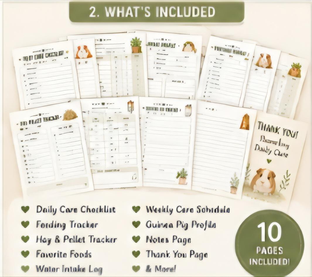 Guinea Pig Feeding and Daily Care Tracker Printable (PDF Download)