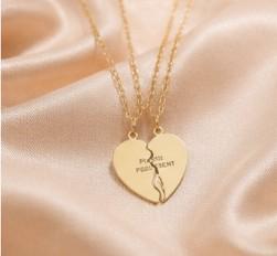 Push Present Engraved Break Apart Heart Necklace Set, Pendant Necklace
