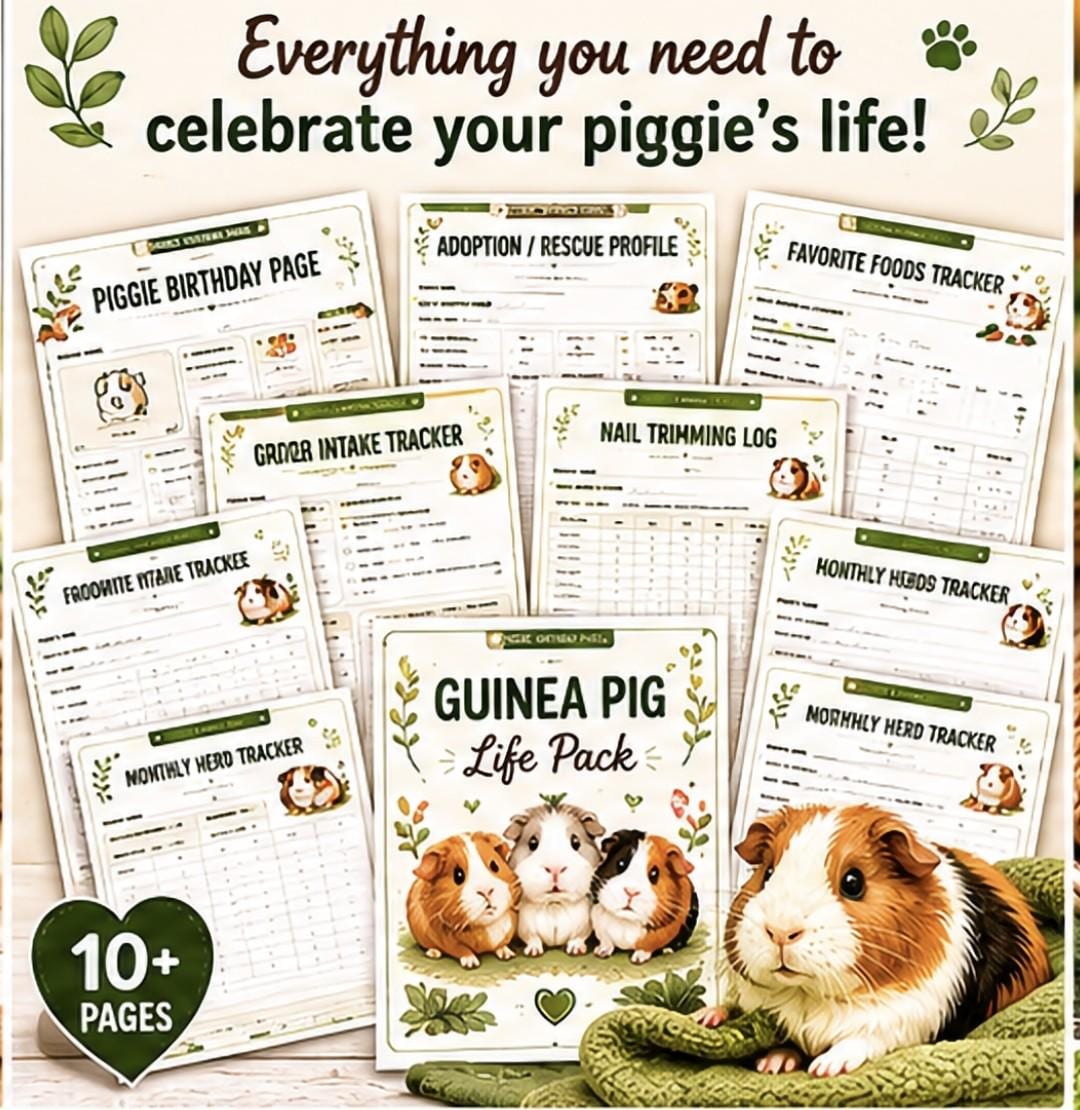 Guinea Pig Life Pack, Piggie Birthday Tracker, Adoption Profile, Favorite Foods Log, Guinea Pig Printable Bundle, Digital Download PDF