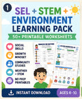 SEL Activities Bundle Printable, Environment and STEM Worksheets, Social Emotional Learning Homeschool PDF