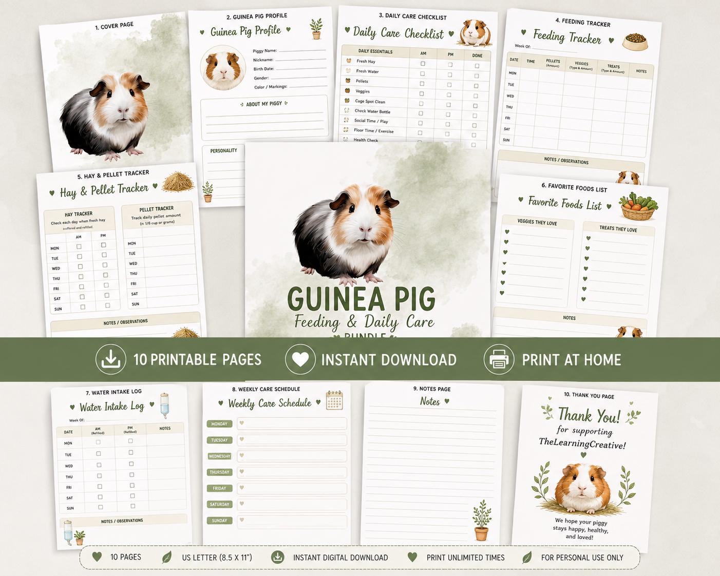 Guinea Pig Feeding and Daily Care Tracker Printable (PDF Download)