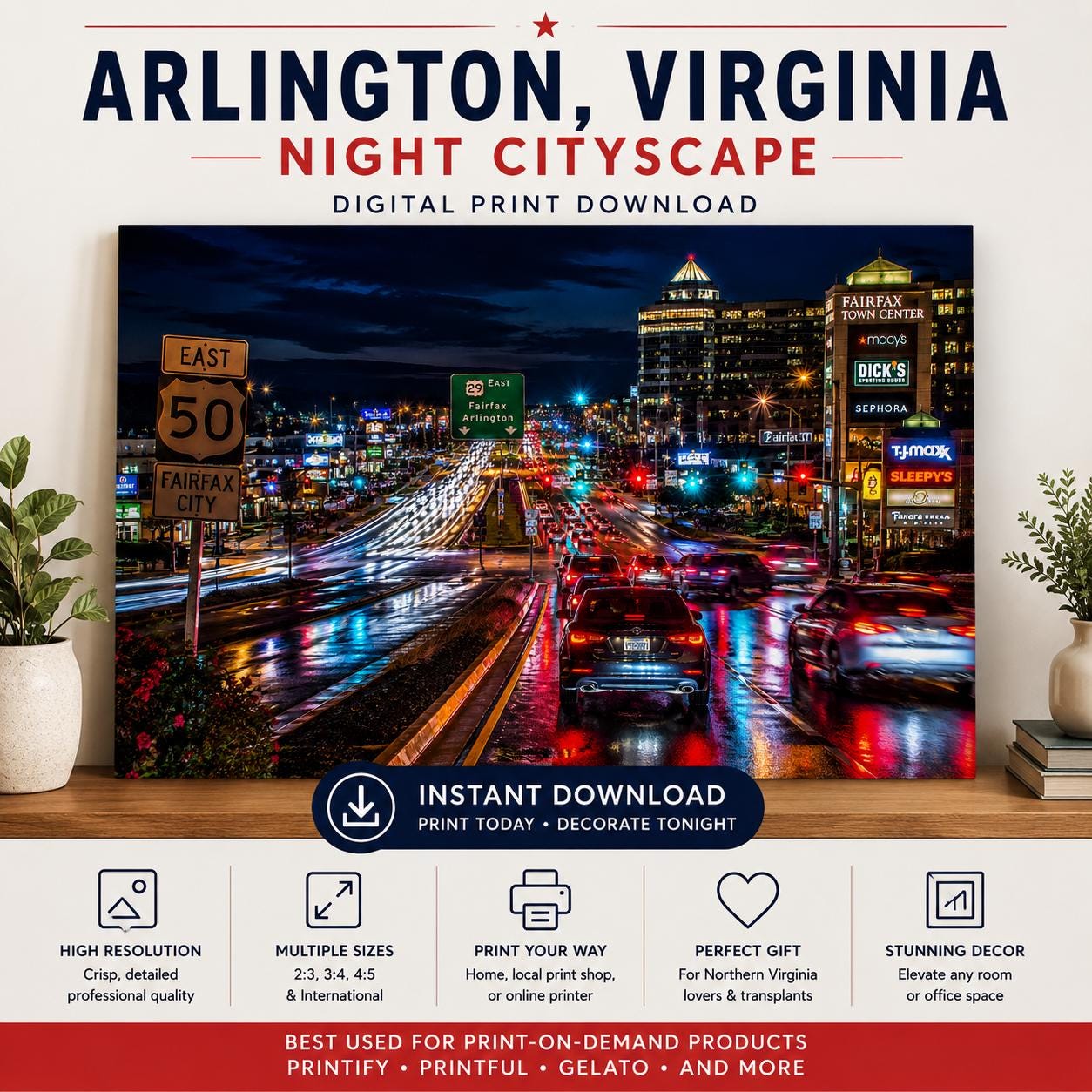 Route 50 Nightscape Print | Fairfax VA Photography (Digital Download), Excellent Gift!