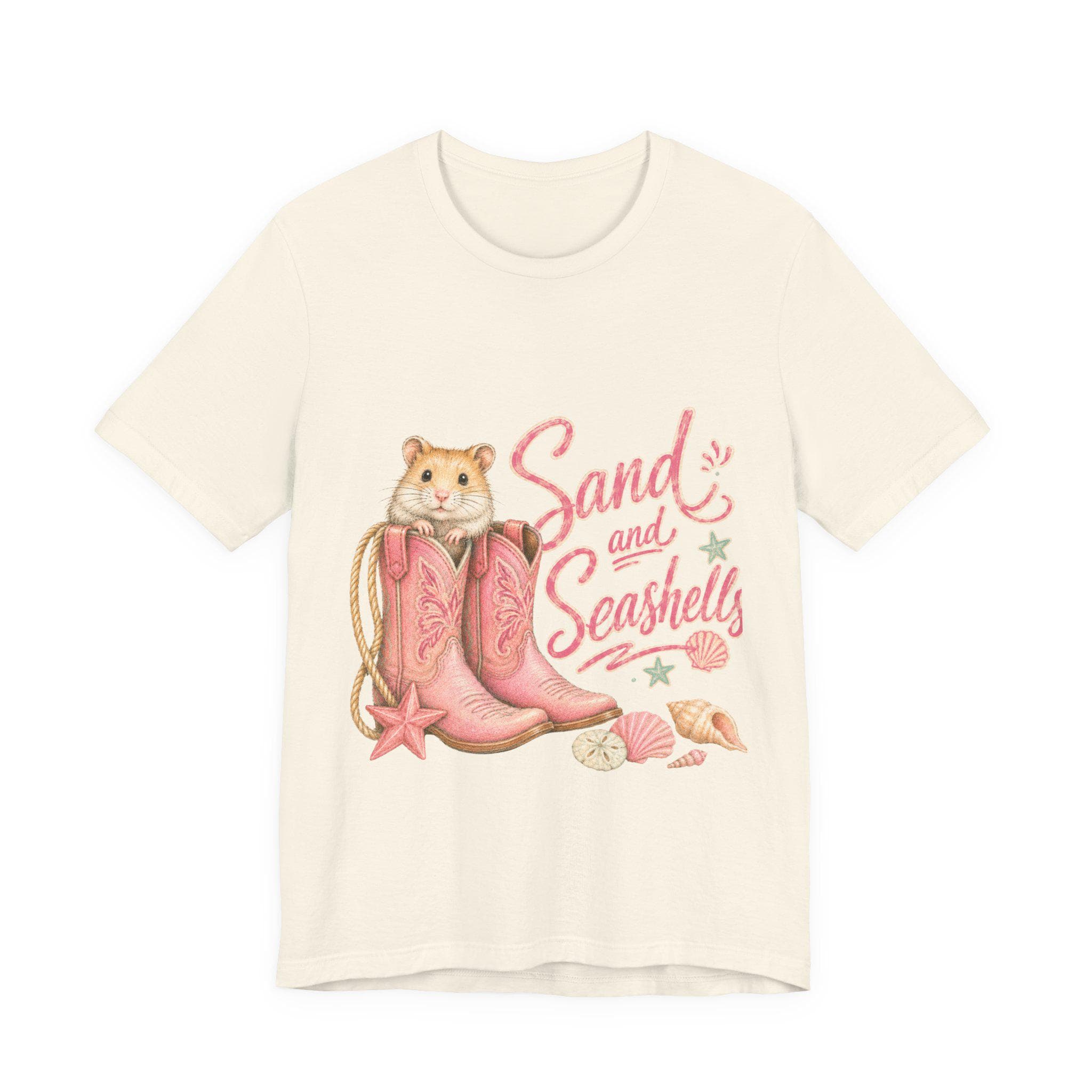 Hamster in Pink Boots T-Shirt | Sand and Seashells Beach Graphic Tee, Excellent Gift!