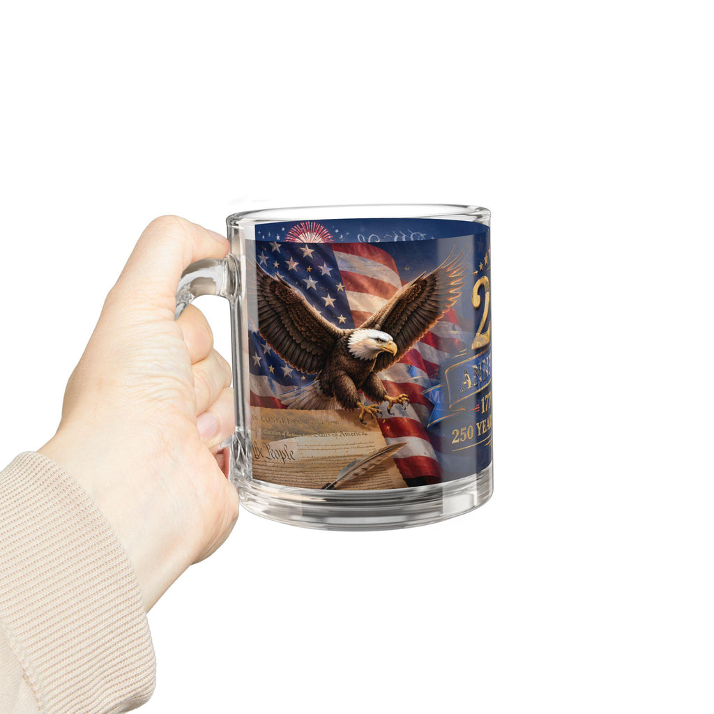 250th Anniversary 1776-2026 Glass Mug | American Flag Bald Eagle, Excellent Gift!