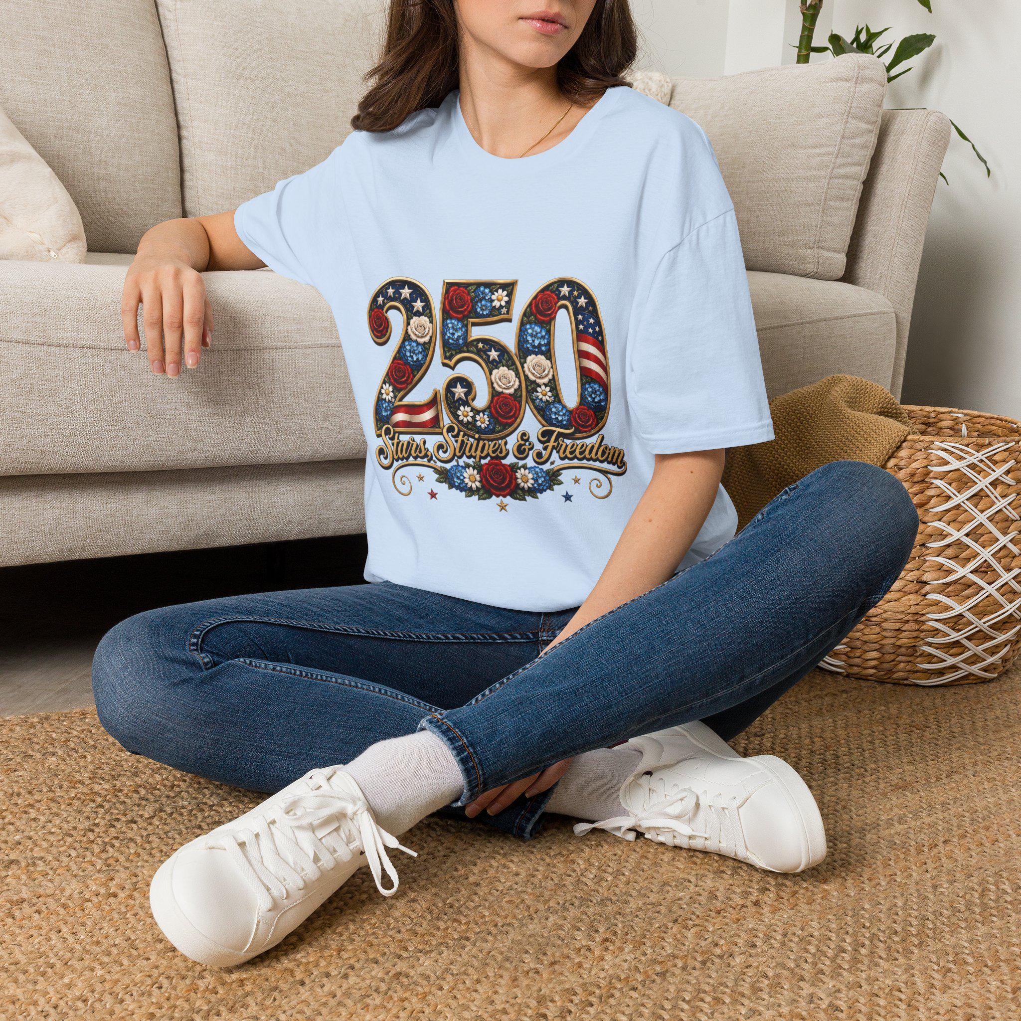 250th Anniversary Patriotic Floral T-Shirt | Stars Stripes Freedom Graphic Tee, Excellent Gift!