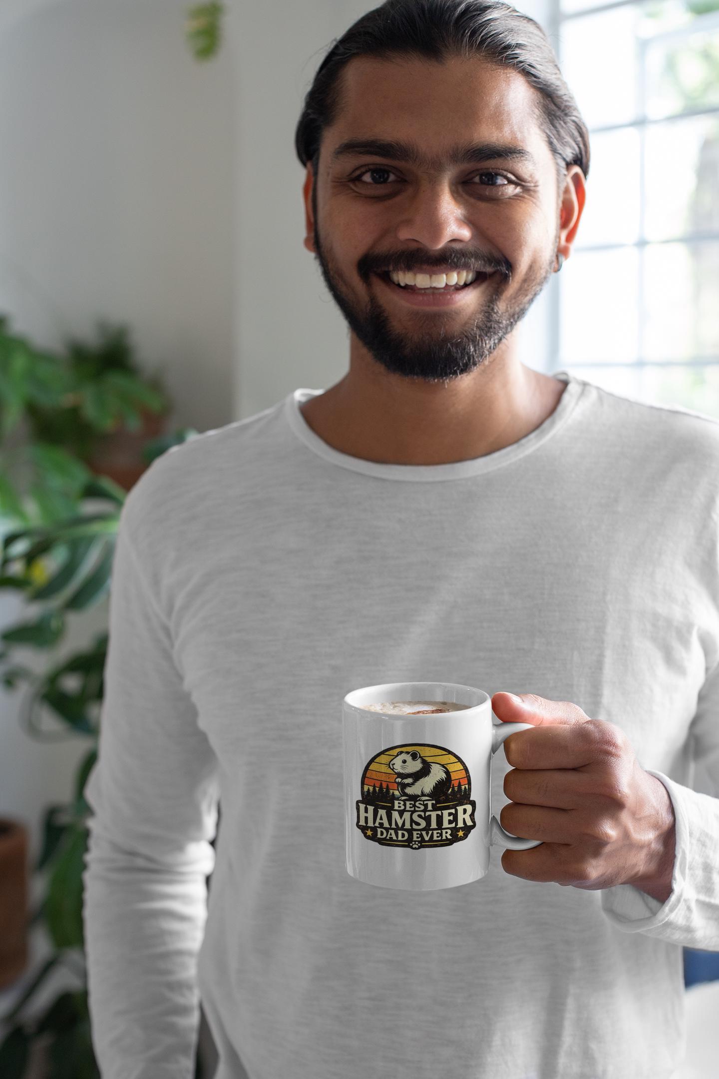 Retro Sunset Hamster Dad Mug | 11oz Ceramic Pet Parent Gift, Excellent Gift!
