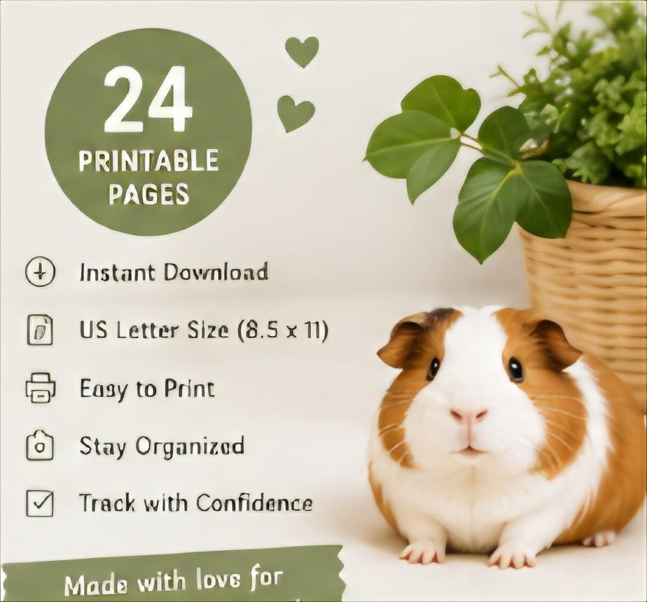 Guinea Pig Health and Care Planner Bundle, Daily Feeding Weight Tracker (Digital Download)
