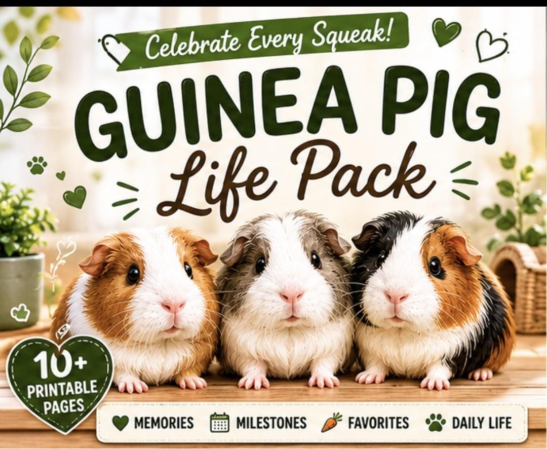 Guinea Pig Life Pack, Piggie Birthday Tracker, Adoption Profile, Favorite Foods Log, Guinea Pig Printable Bundle, Digital Download PDF