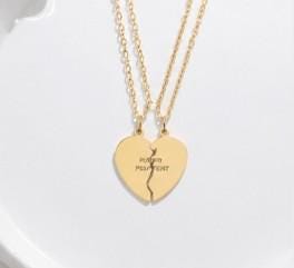 Push Present Engraved Break Apart Heart Necklace Set, Pendant Necklace