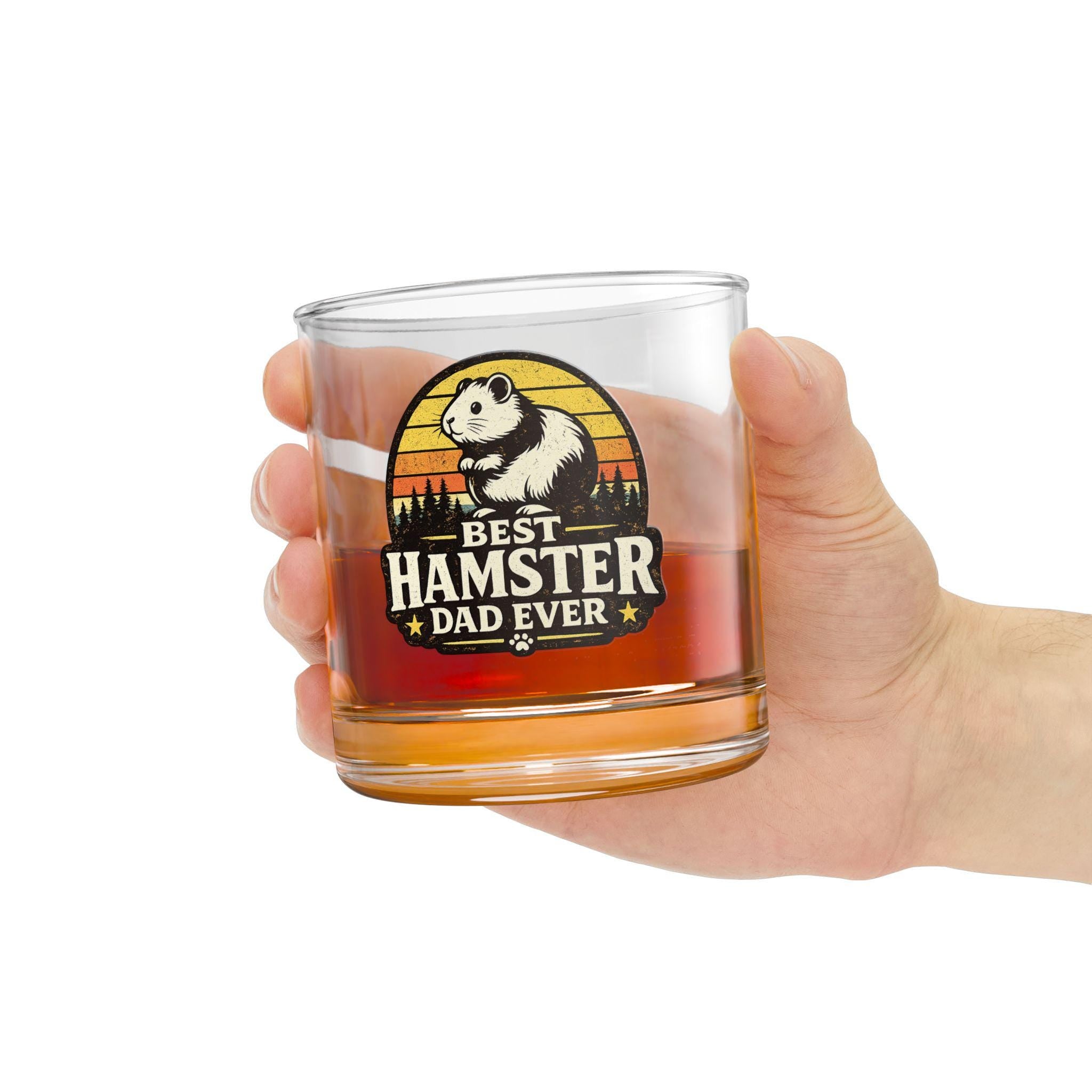 Hamster Dad Rocks Glass | Vintage Sunset Hamster Illustration 10oz, Excellent Gift!
