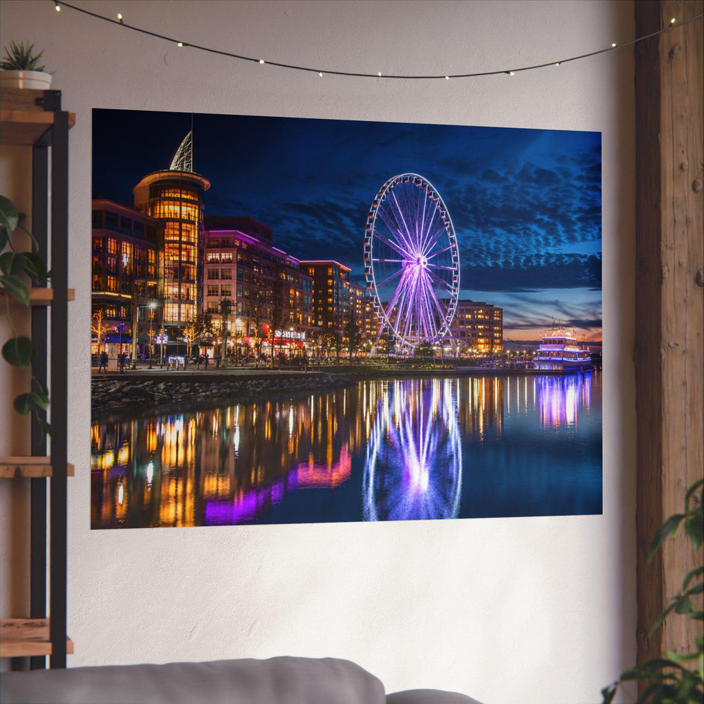 National Harbor Waterfront Night Print, Capital Wheel Photography (Digital Download), Excellent Gift!