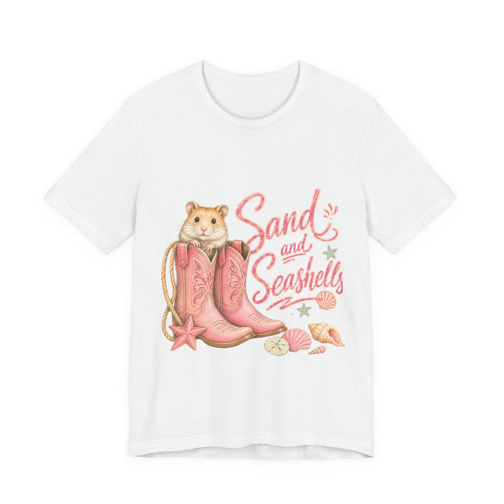 Hamster in Pink Boots T-Shirt | Sand and Seashells Beach Graphic Tee, Excellent Gift!