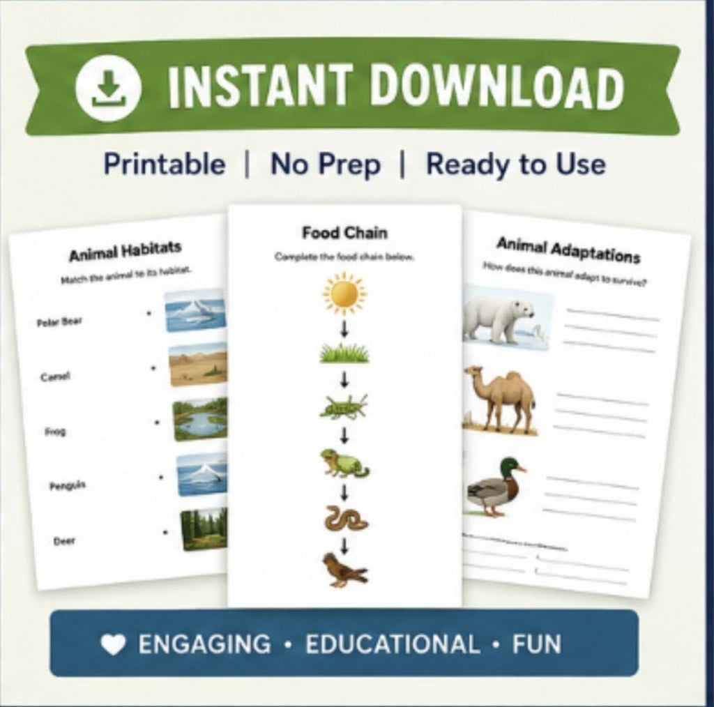 Animals and Ecosystems Homeschool Packet Printable, Habitat Worksheets, Elementary Science Unit Study PDF