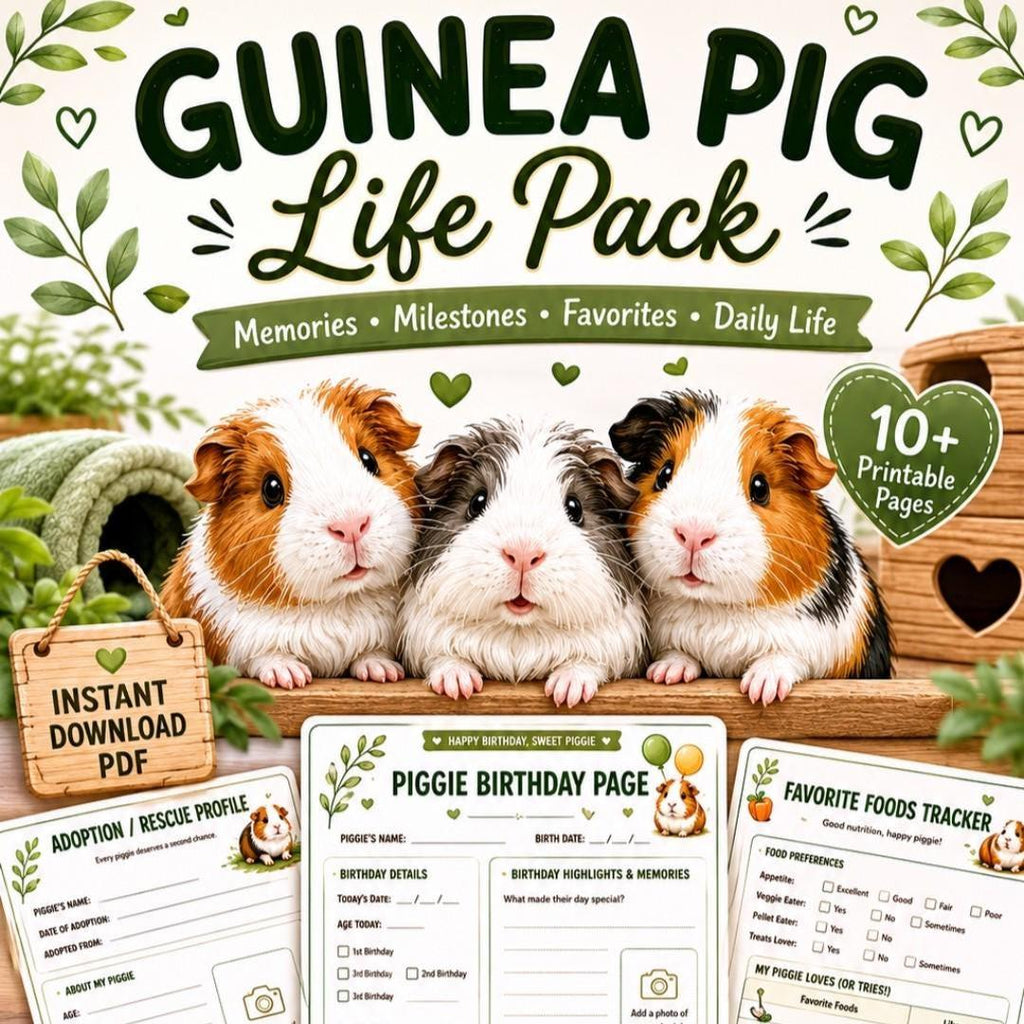 Guinea Pig Life Pack, Piggie Birthday Tracker, Adoption Profile, Favorite Foods Log, Guinea Pig Printable Bundle, Digital Download PDF