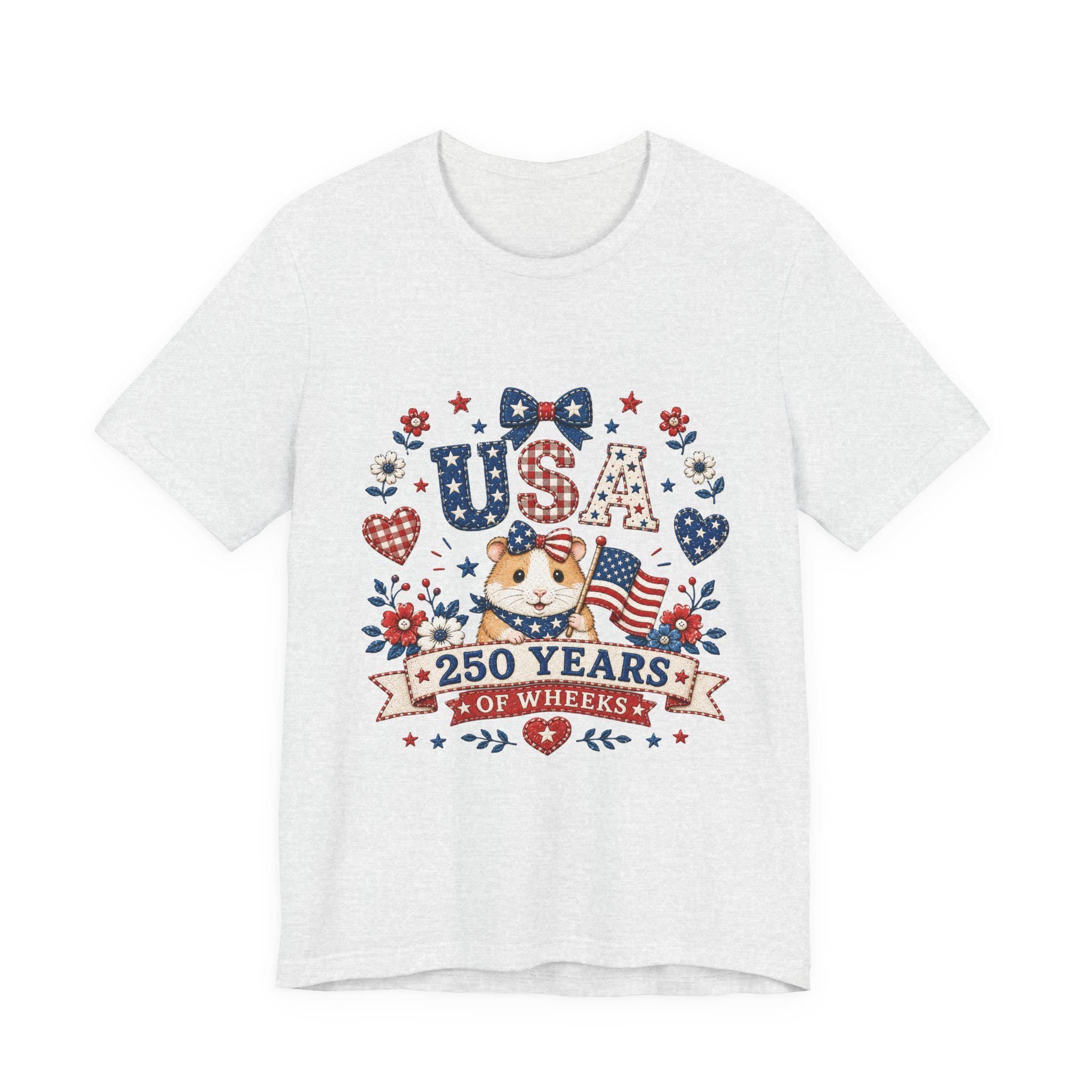 USA Guinea Pig 250 Years of Wheels T-Shirt | Patriotic American Flag Hamster Tee, Excellent Gift!