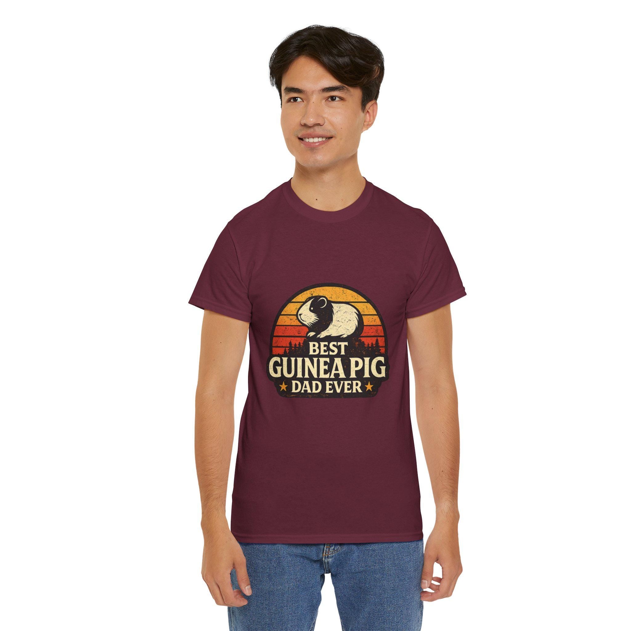 Retro Guinea Pig Dad T-Shirt | Sunset Pet Owner Tee, Excellent Gift!