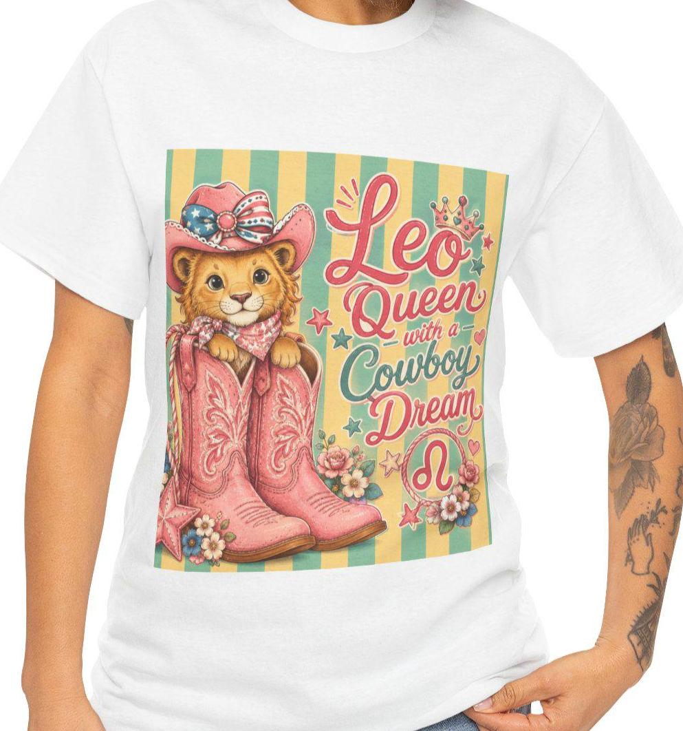 Leo Queen Cowboy Boots Graphic Tee | Vintage Western Cat Shirt, Excellent Gift!