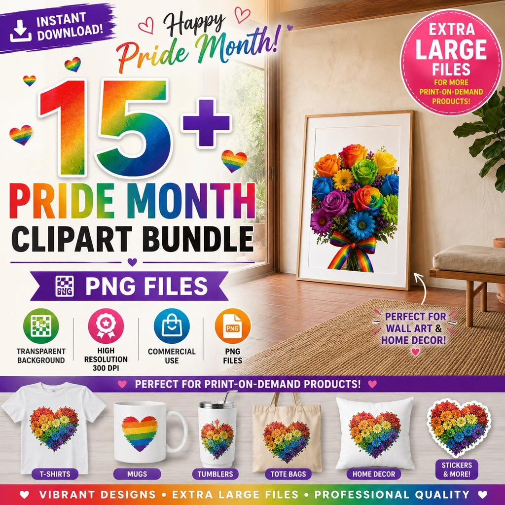 Pride Month Clipart Bundle | Rainbow Floral LGBTQ Designs (Digital Download), Excellent Gift!